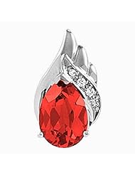 14K White Gold Pear Cut Chatham Created Ruby and Diamond Pendant -- LIFETIME WARRANTY