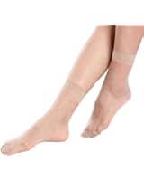 Lanko Bonas 5 Pairs Ankle High Thin Socks Nylon Spandex Sheer Pantyhose-Light Nude