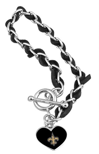 NFL New Orleans Saints Chain and Leather Strap Bracelet with Team Logo Charm