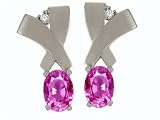 1.54 cts Lab Created Pink Sapphire and Genuine Diamond Earring Studs - 14kt White or Yellow Gold