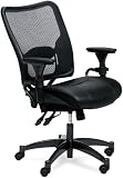 Office Star 6876 Space Air Grid Series Deluxe Leather Chair, Gunmetal GY Finish, Black