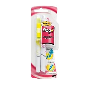 Post-it� Flag Pen and Highlighter, Pink, Yellow and .3 Inch Flags, Two per Pack
