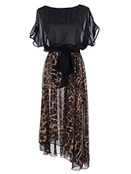 Leopard Print Bateau Neck Dolman Short Sleeves  Dress