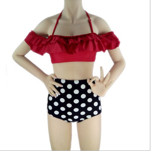 2pcs/Set Retro Womens Sexy Swimsuit High Waist Bikini Sets top &bottom