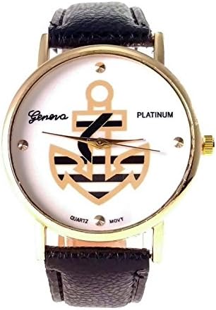 Anchor Women's Watch Leather Band Design Slim Watches Quartz Analog Stainless Steel