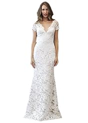 V-neck Lace Sheer Mermaid 2015 Floor Length  Dress