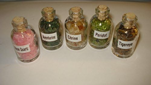 (** Brand New Item 2015 **) 5pc Premium Quality Assortment (#1) Gemstone Chips Healing Crystal Collectible Bottles with Cork Top