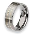 Sterling Silver Inlaid Flat Brushed Titanium Ring (8.0 mm) - Sizes 6-13