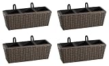 Gartenfreude 4000-1002-027 Balkonkasten Polyrattan mit Aufh&auml;ngung 47 x 17 x 15 cm 4er-Set, bicolour beige