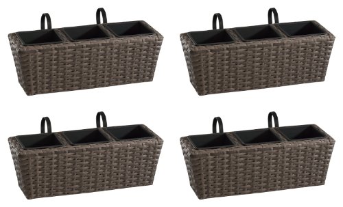 Gartenfreude 4000-1002-027 Balkonkasten Polyrattan mit Aufh&auml;ngung 47 x 17 x 15 cm 4er-Set, bicolour beige