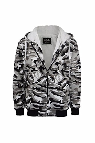 Lee Hanton Men's Full Zip Military Camo Sherpa Lined Fleece Hoodie Sweatshirts