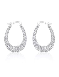 White Gold Rhodium Bonded to .925 Sterling Silver Pavè Horseshoe Hoops with Round Cut Clear Crystals in Tutone