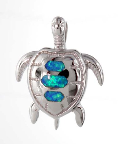 Silver Hawaiian Jewelry, Pendant Sea Turtle with Opal, * Free Shipping From Hawaii