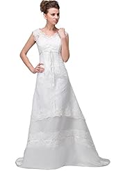 A-line V-neck Cap Sleeves Lace  Dress