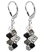 Simple Beauty Black And Clear Swarovski Crystal Sterling Silver Leverback 1.5" Long Dangle Earrings