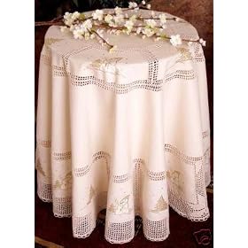 Christmas Crochet with Snowman Embroidery Table Cloth Table Covers 72 Rd by 