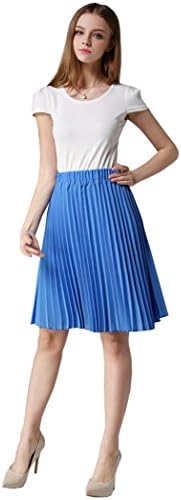 Wimars Women's Strechy Waist Harmonium Pleated Swing Midi Skirt (One size, blue)