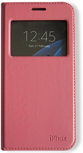 Galaxy S7 Case,Window View With Invisible Magnetic Closure Flip Leather Wallet Cover Folio Case Stand Card Holder Slot for Samsung Galaxy S7 (Pink)