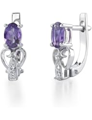 14k White Gold 0.03 Ctw Purple Amethyst Diamonds Earrings