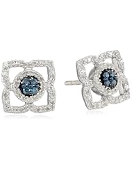 Sterling Silver Blue and White Diamond Earrings (1/3 cttw, I-J Color, I2-I3 Clarity)