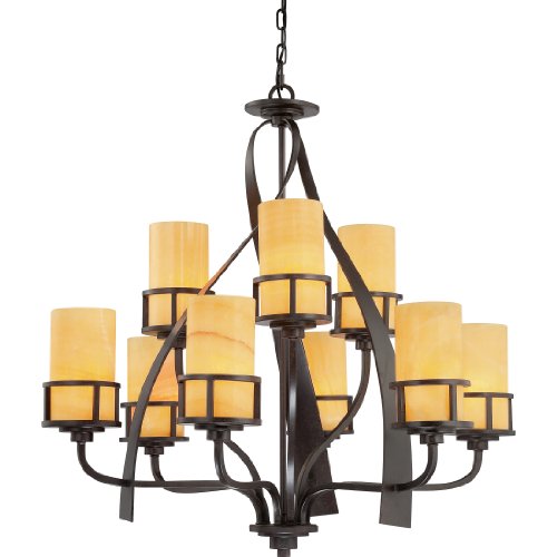 Quoizel KY5009IB Kyle 9-Light Chandelier with Butterscotch Onyx Glass, Imperial Bronze