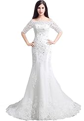 Lace Winter Off the Shoulder Elbow Length Sleeves Wedding Dress 