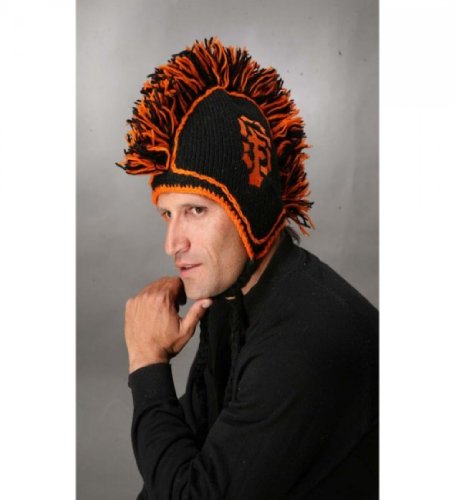 Koolwool New Handmade 100% Wool Fleeced San Francisco SF Giants Baseball Mohawk Beanie Pilot Animal Cap/hat with Ear Flaps and Poms (Orange and Black)