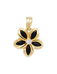 Black Coral Plumeria Pendant with Diamond in 14K Yellow Gold