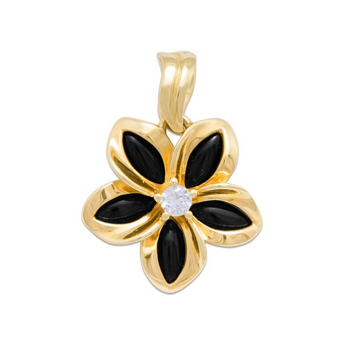 Black Coral Plumeria Pendant with Diamond in 14K Yellow Gold