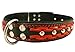 Genuine Leather Braided Studded Dog Collar, Red on Black 1.5