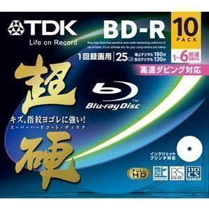 TDK 録画用ブルーレイディスク 超硬シリーズ BD-R 25GB 1-6倍速 ホワイトワイドプリンタブル 10枚パック 5mmスリムケース BRV25HCPWC10A