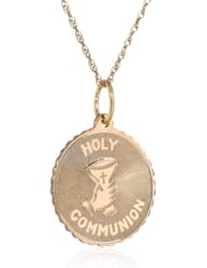Childrens 14k Gold Filled Round Holy Communion Pendant Necklace, 18"