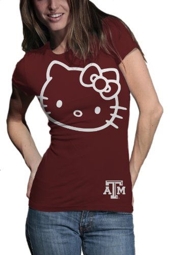 NCAA Texas A&M Aggies Hello Kitty Inverse Junior Crew Tee Shirt (Maroon, Medium)
