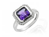 9ct White Gold Amethyst Diamond Cocktail Ring Size Q