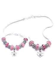 Daughter Dangle Charm Bracelet and Necklace Gift Set Girls Pandora Style Gift Boxed