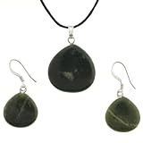 China Serpentine Briolette Shaped Pendant and Earrings Set – 22mm Pendant, 15mm Earrings – Adjustable Cord Necklace