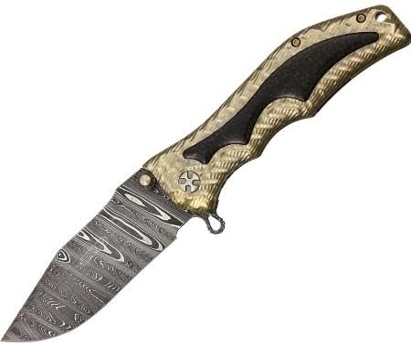 Darrel Ralph Handmade Folding Knife,4in,Damascus Steel Blade,Gold Anodized 3D GUNHAMMER DAM