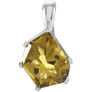 Genuine Olive Quartz Enhancer Pendant with 18" Chain Necklace Sparkling Sterling Silver