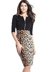 Spring Summer Lace Leopard Print Polyester/Spandex Elbow Length Sleeves Bodycon Dress/Midi Dress 