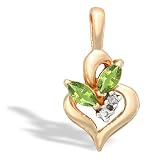 14K Yellow Gold Genuine Marquise Peridot and Diamond Pendant
