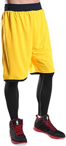 JEASS Basketball Shorts for Men Workout Shorts with Pockets Mesh Lining X Yellow  [size_name::"XX-Large(Waist 42"-45")"