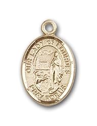 14kt Solid Gold Pendant O/L Our Lady of Lourdes Medal 1/2 x 1/4 Inches -9288- Comes with a Black velvet Box