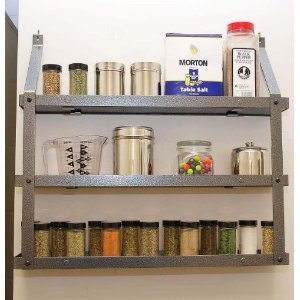 See Wood Spice Rack Color: Hammered Steel & Black Wood, Tiers: 3