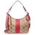 Coach 21873 Signature Stripe Convertible Hobo Handbag Light Khaki and Coral