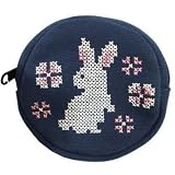 クロスステッチ刺繍がかわいい！★円形・コインケース●小銭入れ♪アヒル・うさぎ・ネコがありますよ～小物入れとしてもOK！動物好きに！何となく懐かしい雰囲気のあるお財布です♪あひる・ウサギ・ねこ！ (ウサギ)