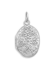 .925 Sterling Silver Fair Trade Oval Polished Floral Design Locket