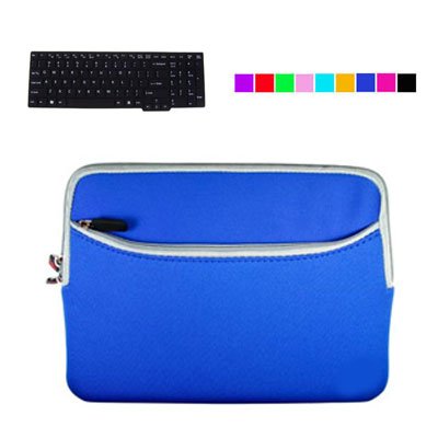 Dual Pocket Carrying Sleeve for 14 inch Asus UL80,U81A,U81,U80,U45,U43 Laptops + Black Silicone Keyboard Skin Cover (Blue)+ Bestpricecenter Mouse Pad