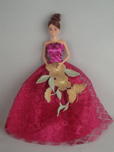 Hot Pink Ball Gown with Large Flower Applique Made to Fit the Barbie Doll