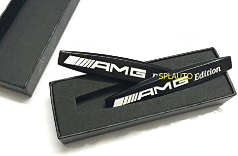 2x SPLAUTO Black Metal Car Fender Badge Side Skirt Emblem for Mercedes Benz AMG