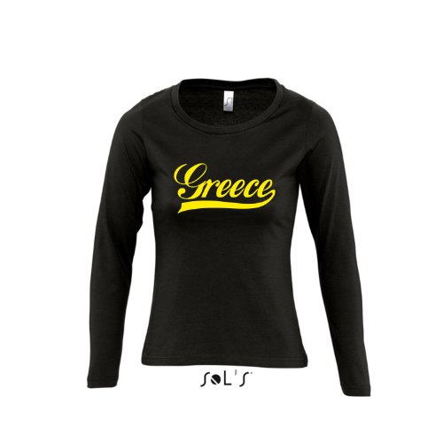 Griechenland Oldschool Greece LÄNDERSHIRT EM / WM FAN Trikot – Damen Langarm Longsleeve T-Shirt S-XL , Deep black – gelb , S